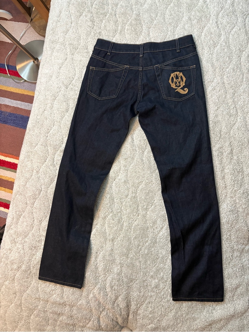 Rare Alexander McQueen 2008 Mainline Indigo Jeans with Back Pocket Embroidery